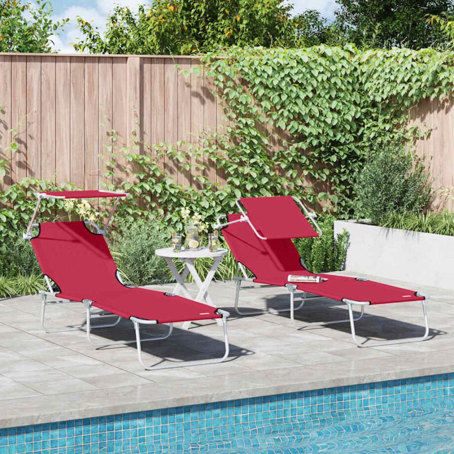 vidaXL Ligstoel 2 pcs Rood 58 x 188 x 77cm Polyester afbeelding 1