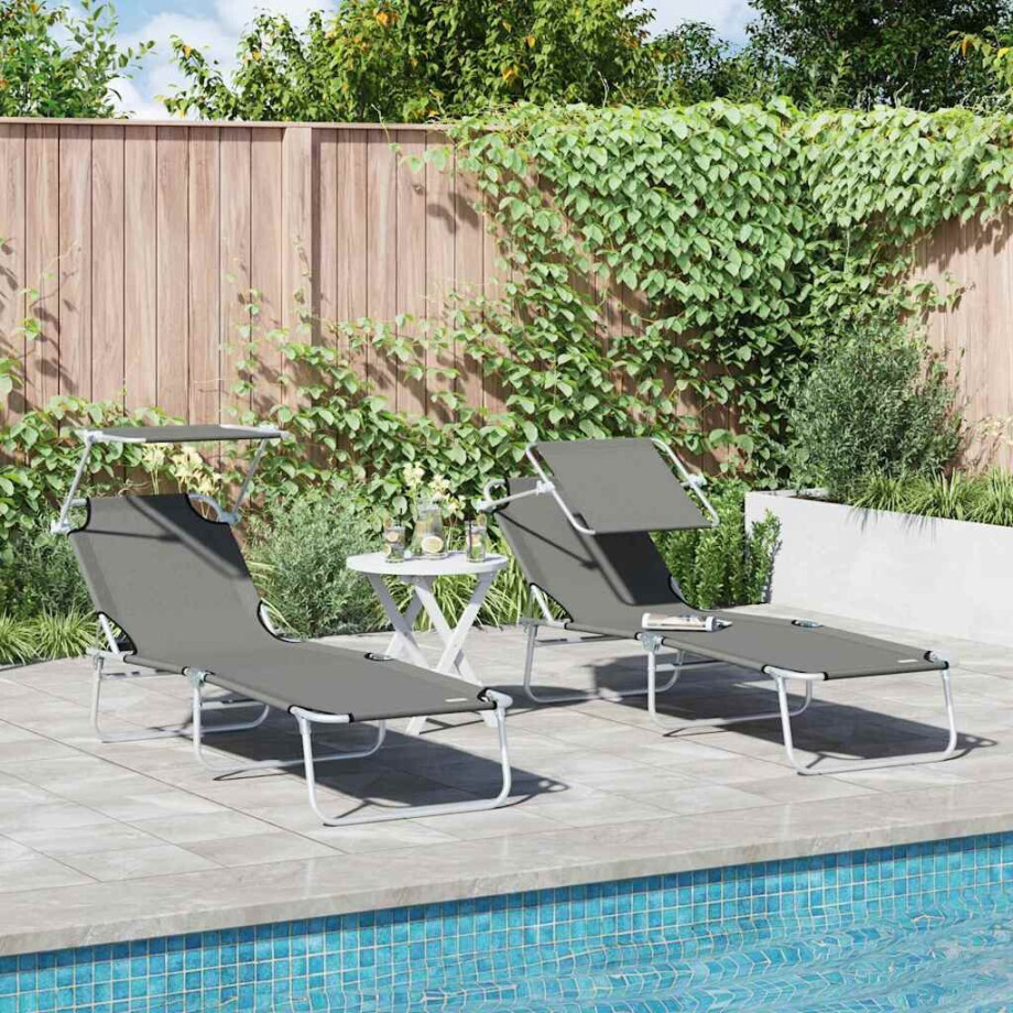 vidaXL Ligstoel 2 pcs Grijs 58 x 188 x 77cm Polyester afbeelding 1