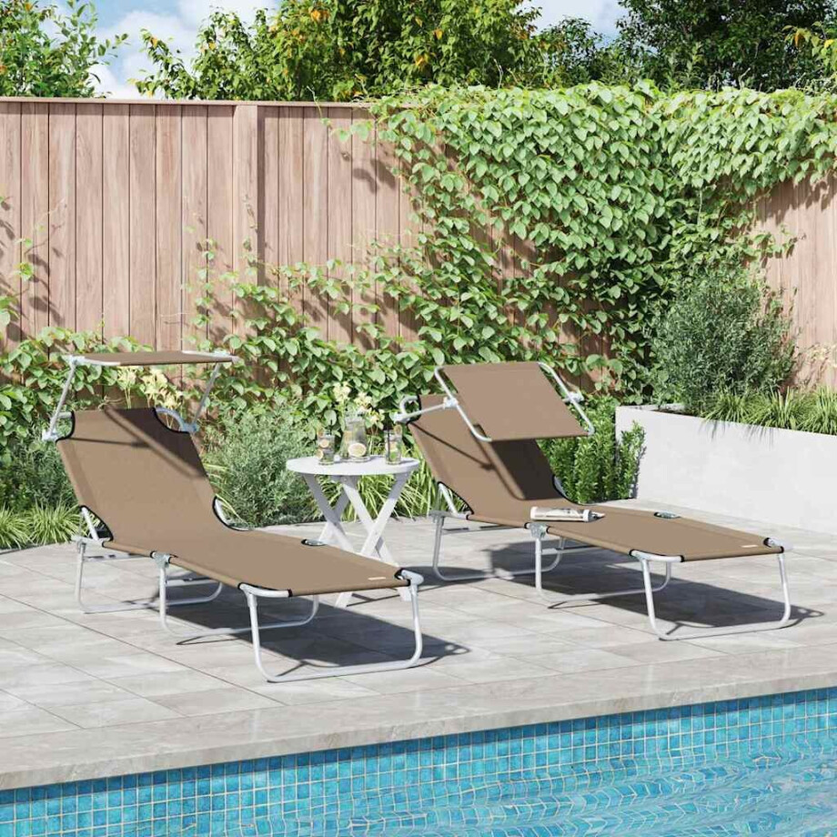 vidaXL Ligstoel 2 pcs Taupe 58 x 188 x 77cm Polyester vidaXL Ligstoel 2 pcs Taupe 58 x 188 x 77cm Polyester afbeelding 1