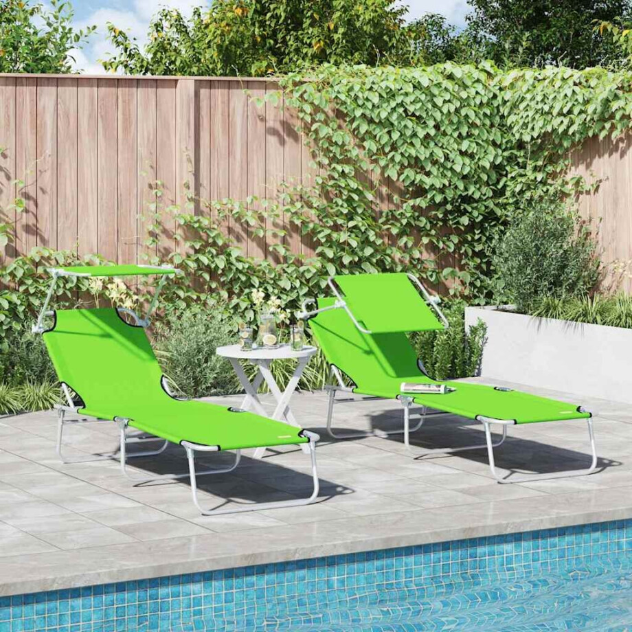 vidaXL Ligstoel 2 pcs Groen 58 x 188 x 77cm Polyester afbeelding 1