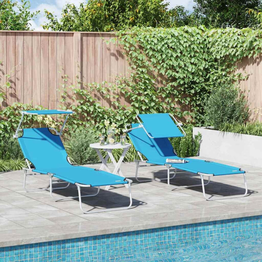 vidaXL Ligstoel 2 pcs Heldere Blauw 58 x 188 x 77cm Polyester afbeelding 1