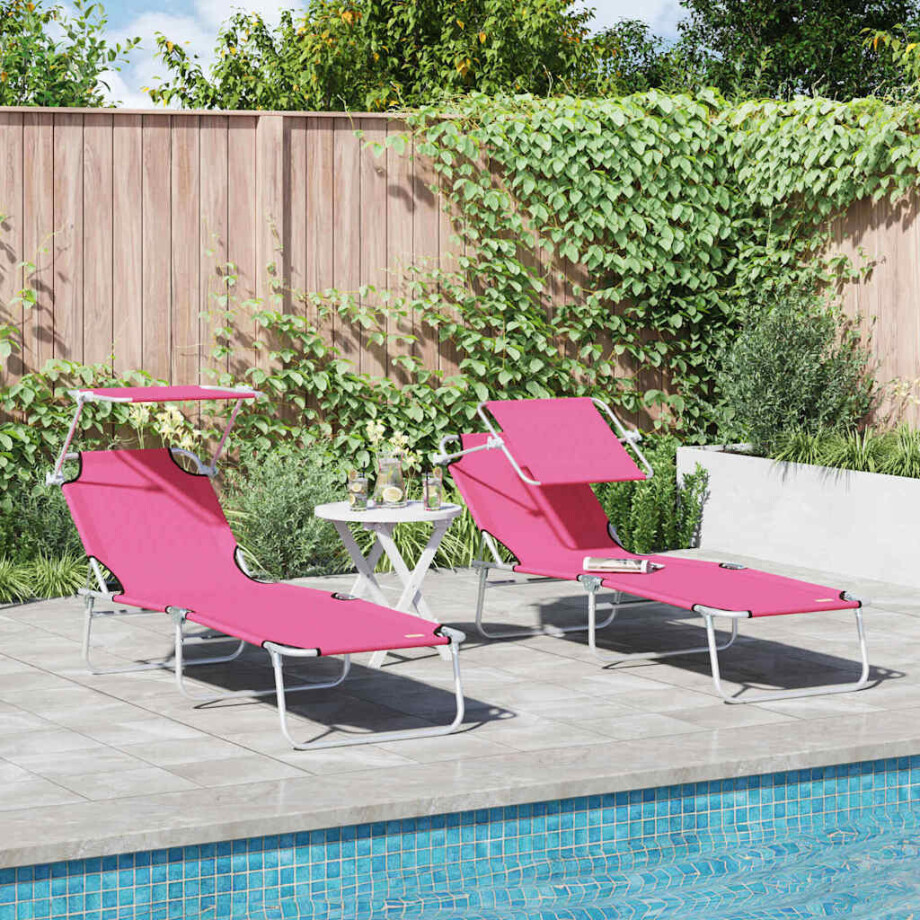 vidaXL Ligstoel 2 pcs Roze 58 x 188 x 77cm Polyester vidaXL Ligstoel 2 pcs Roze 58 x 188 x 77cm Polyester afbeelding 1