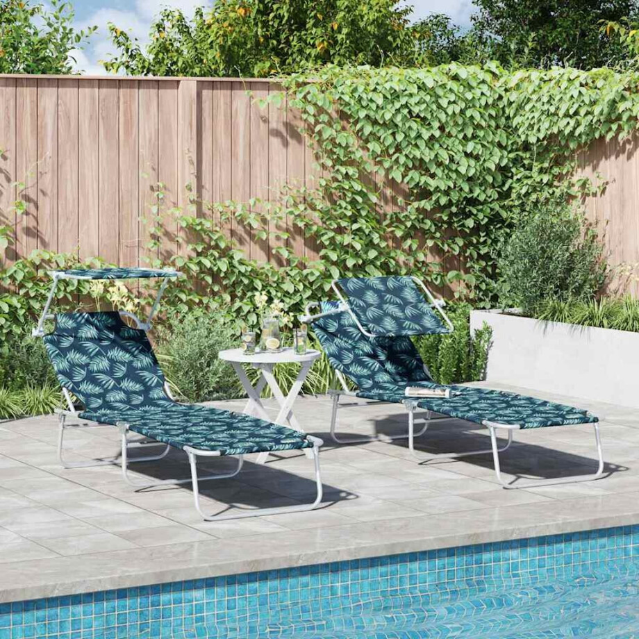 vidaXL Ligstoel 2 pcs Groen 58 x 188 x 77cm Polyester afbeelding 1