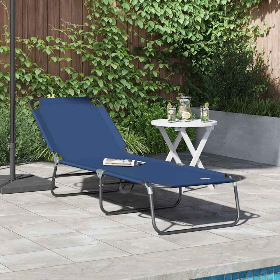 vidaXL Opvouwbare zonnebed Blauw 188 x 57 x 86,5 cm Polyester vidaXL Opvouwbare zonnebed Blauw 188 x 57 x 86,5 cm Polyester afbeelding 1