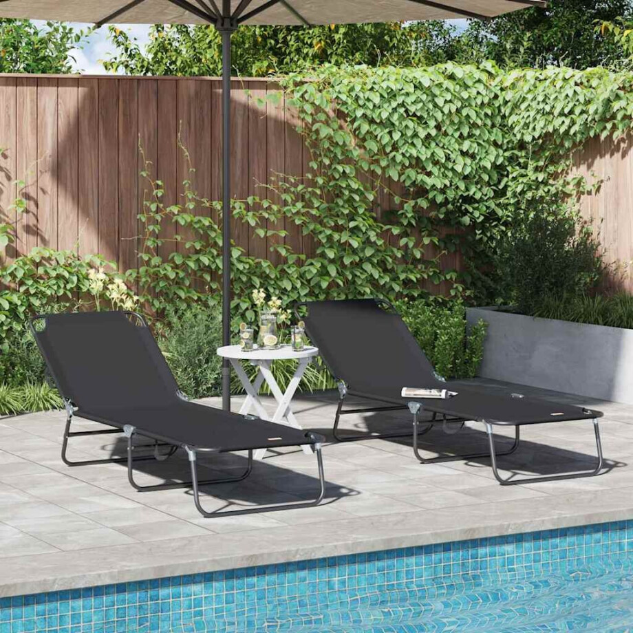 vidaXL Opvouwbare zonnebed 2 pcs Zwart 188 x 57 x 86,5 cm Polyester vidaXL Opvouwbare zonnebed 2 pcs Zwart 188 x 57 x 86,5 cm Polyester afbeelding 1