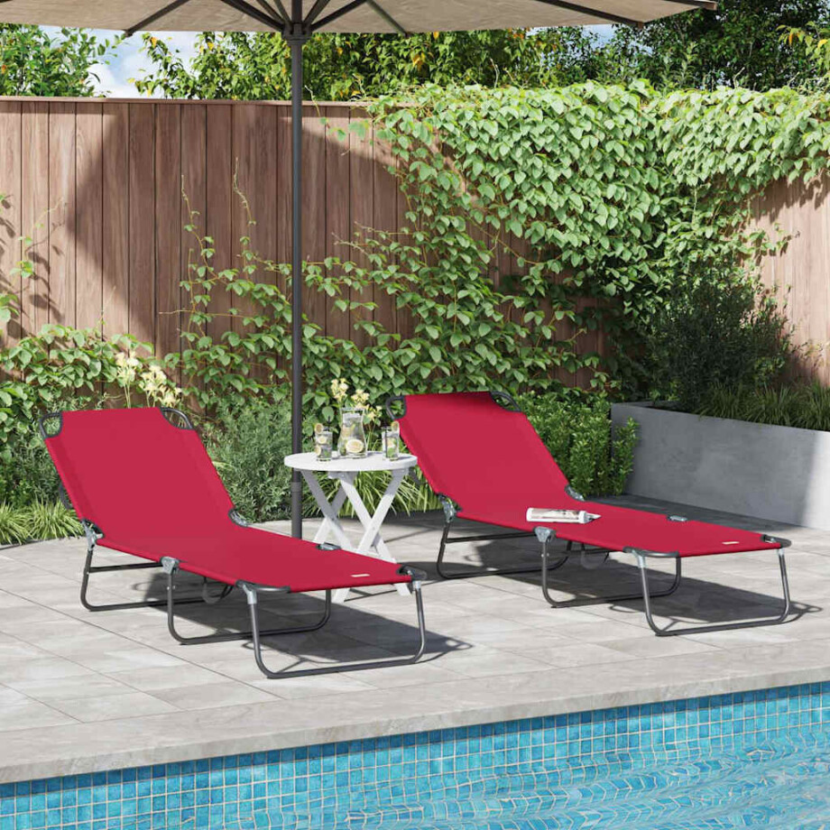 vidaXL Opvouwbare zonnebed 2 pcs Rood 188 x 57 x 86,5 cm Polyester vidaXL Opvouwbare zonnebed 2 pcs Rood 188 x 57 x 86,5 cm Polyester afbeelding 1