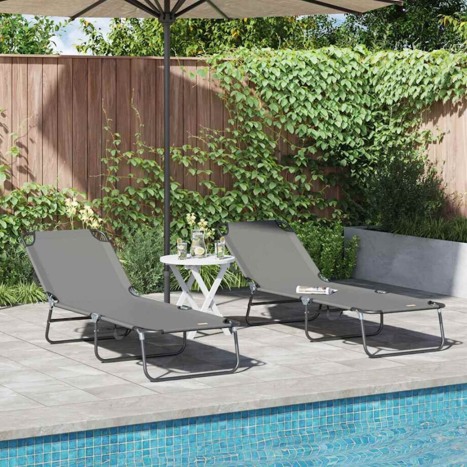 vidaXL Opvouwbare zonnebed 2 pcs Grijs 188 x 57 x 86,5 cm Polyester afbeelding 1