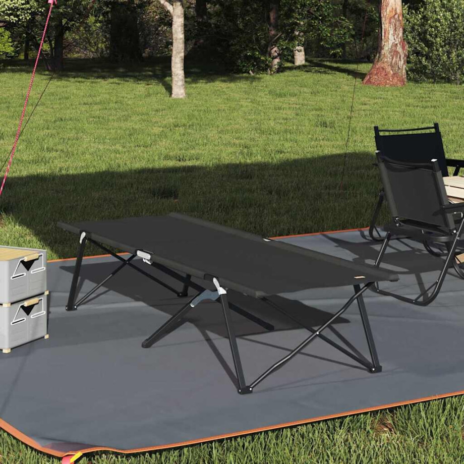vidaXL Opvouwbaar Camping Bed Zwart 206 x 76 x 74 cm Oxford en Staal afbeelding 1