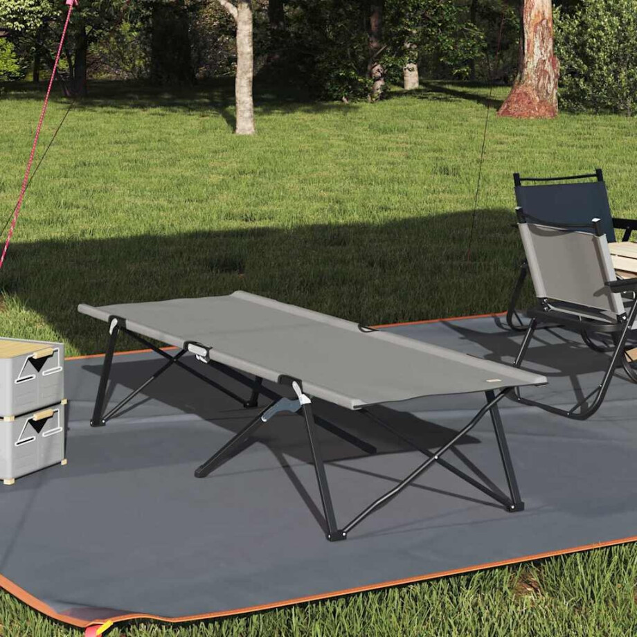 vidaXL Opvouwbaar Camping Bed Grijs 206 x 76 x 74 cm Oxford en Staal vidaXL Opvouwbaar Camping Bed Grijs 206 x 76 x 74 cm Oxford en Staal afbeelding 1