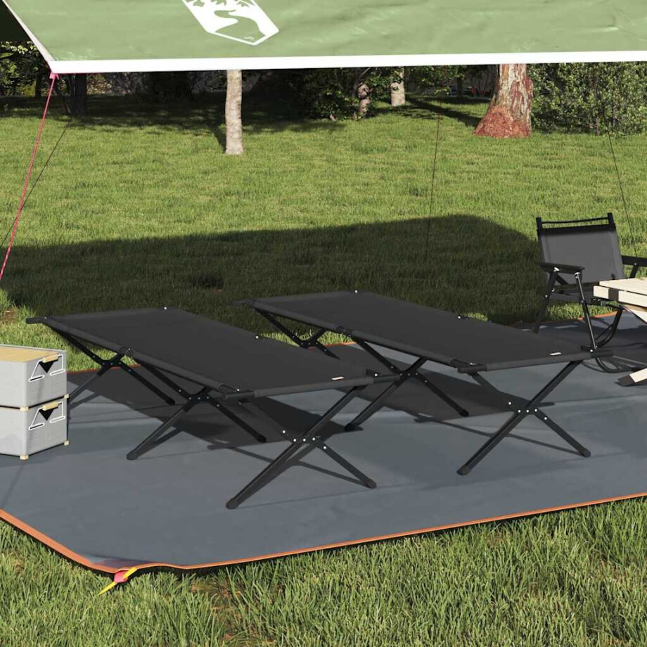 vidaXL Opvouwbaar Camping Bed 2 pcs Zwart 210 x 80 x 46 cm Oxford stof vidaXL Opvouwbaar Camping Bed 2 pcs Zwart 210 x 80 x 46 cm Oxford stof afbeelding 1