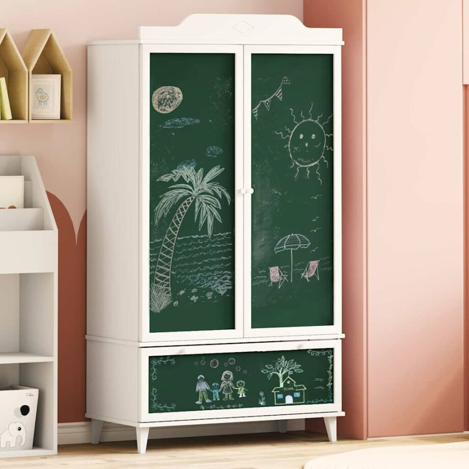 vidaXL Krijtbord Kast met lade ROROS Wit 90 x 45 x 165 cm Bewerkt hout vidaXL Krijtbord Kast met lade ROROS Wit 90 x 45 x 165 cm Bewerkt hout afbeelding 1