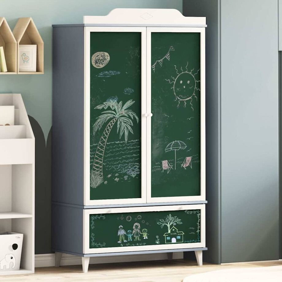 vidaXL Krijtbord Kast ROROS Grijs en Wit 90 x 45 x 165 cm Bewerkt hout vidaXL Krijtbord Kast ROROS Grijs en Wit 90 x 45 x 165 cm Bewerkt hout afbeelding 1