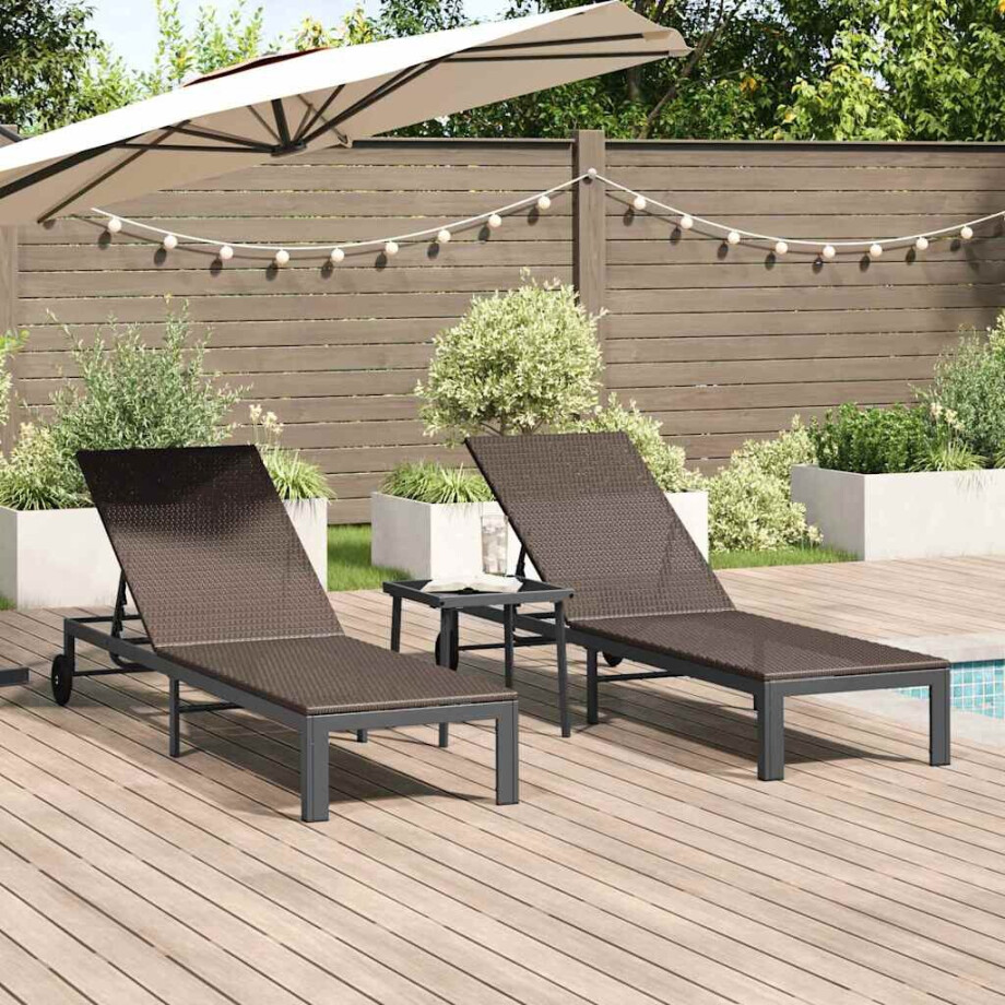 vidaXL Ligstoel 2-persoon 3 pcs Bruin poly rattan vidaXL Ligstoel 2-persoon 3 pcs Bruin poly rattan afbeelding 1