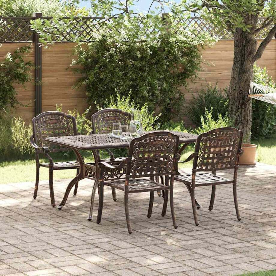 vidaXL Tuin eettafelset 5 pcs Brons Aluminium afbeelding 1