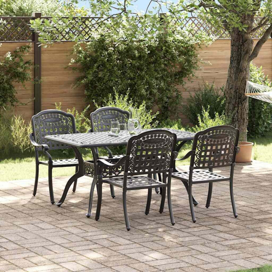 vidaXL Tuin eettafelset 5 pcs Zwart Aluminium afbeelding 1