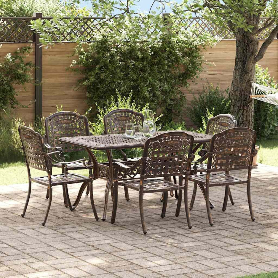 vidaXL Tuin eettafelset 7 pcs Brons Aluminium afbeelding 1