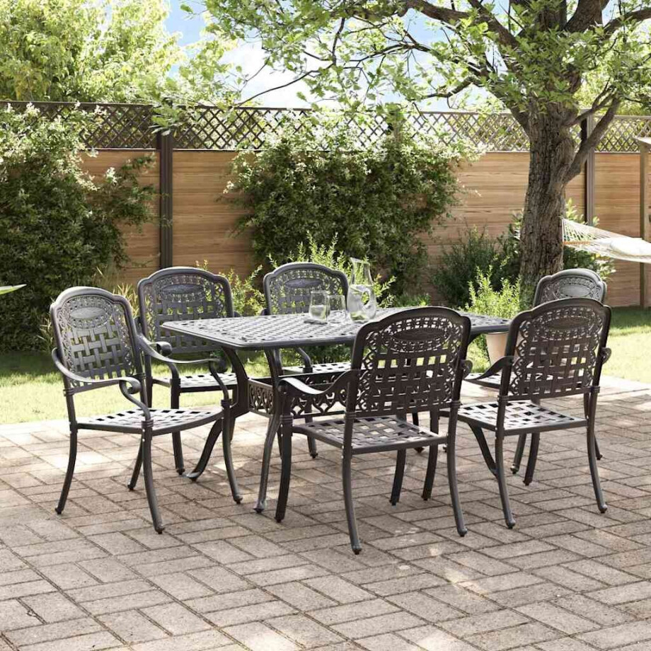 vidaXL Tuin eettafelset 7 pcs Zwart Aluminium afbeelding 1