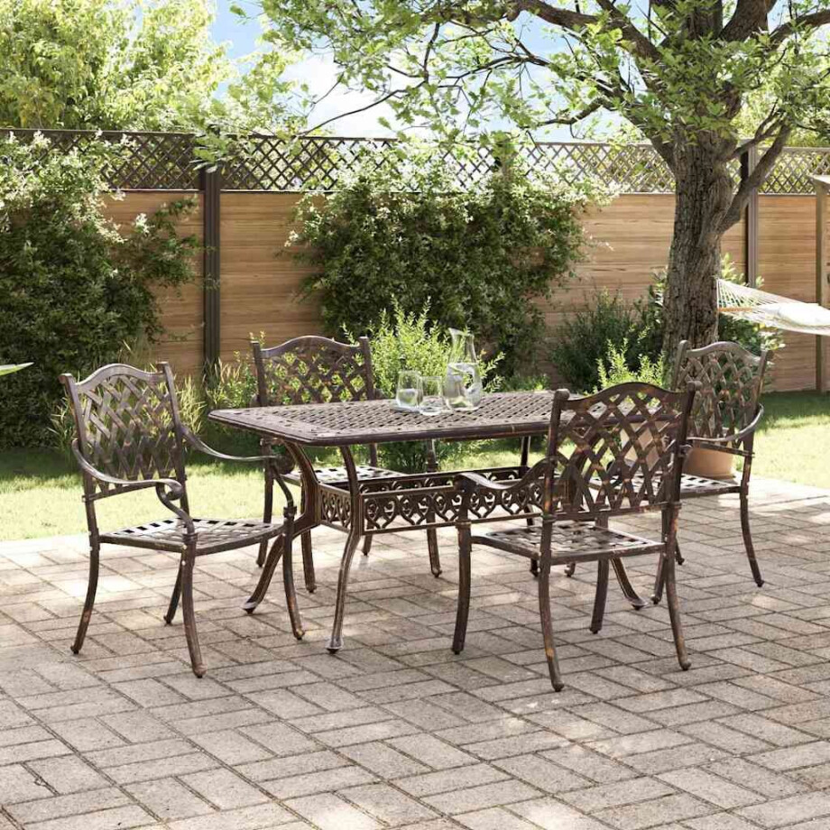 vidaXL Tuin eettafelset 5 pcs Brons Aluminium afbeelding 1