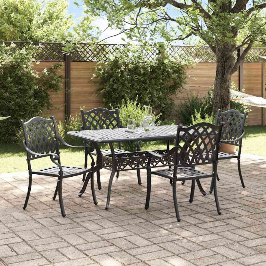 vidaXL Tuin eettafelset 5 pcs Zwart Aluminium afbeelding 1