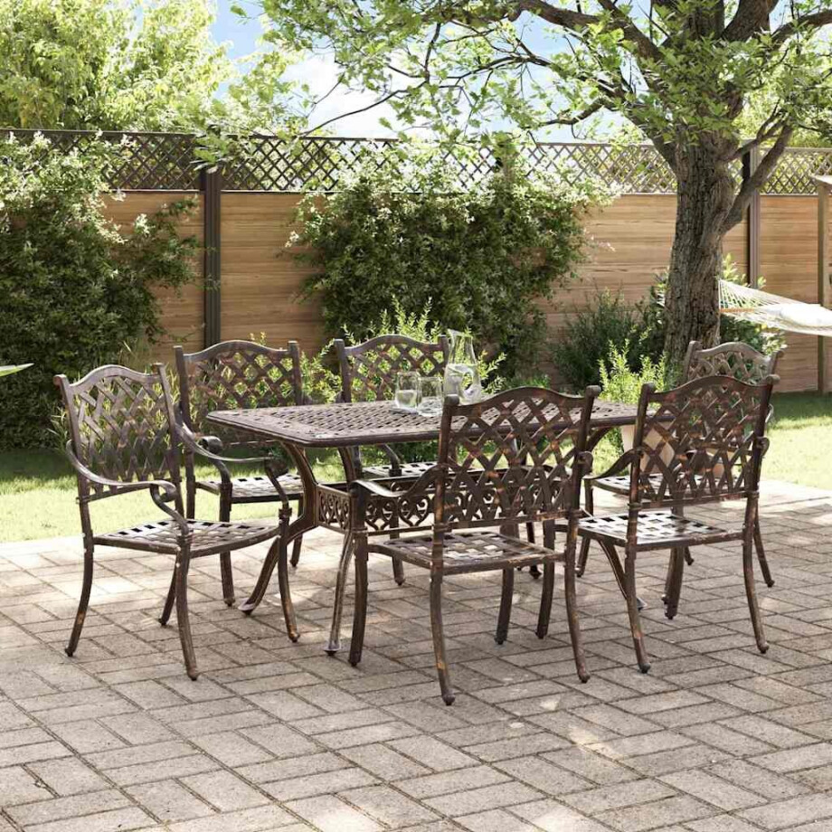 vidaXL Tuin eettafelset 7 pcs Brons Aluminium afbeelding 1
