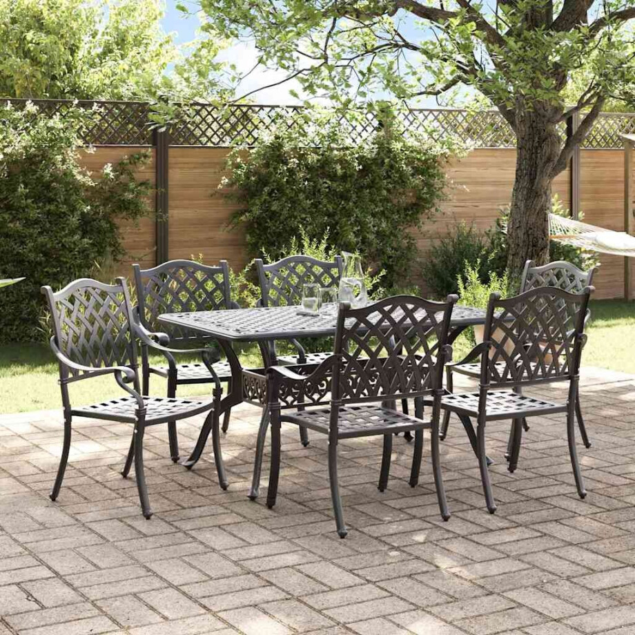 vidaXL Tuin eettafelset 7 pcs Zwart Aluminium afbeelding 1