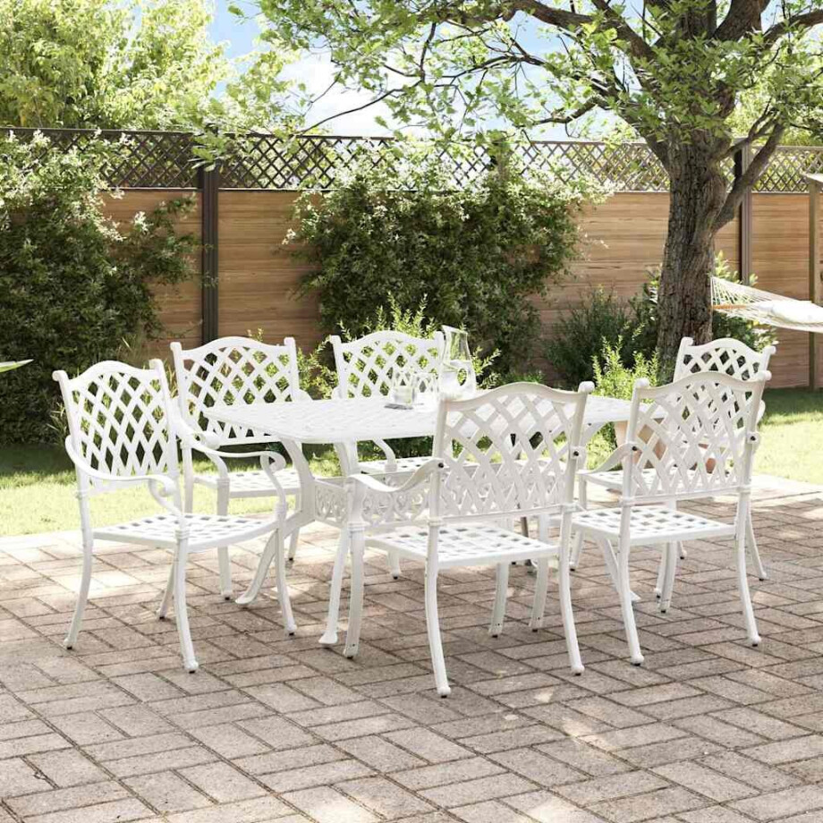 vidaXL Tuin eettafelset 7 pcs Wit Aluminium afbeelding 1