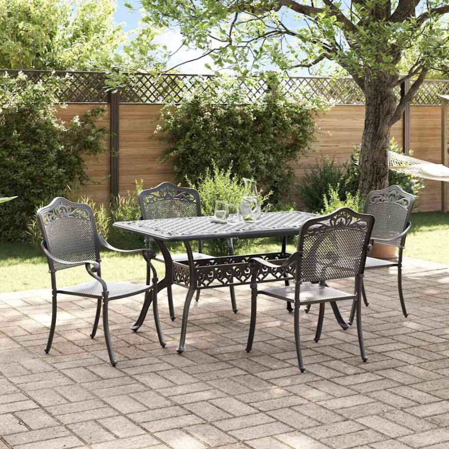 vidaXL Tuin eettafelset 5 pcs Zwart Aluminium afbeelding 1