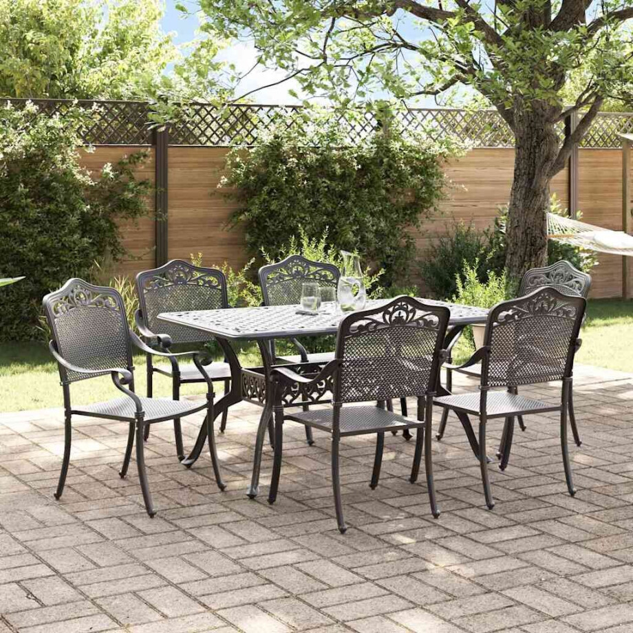 vidaXL Tuin eettafelset 7 pcs Zwart Aluminium afbeelding 1