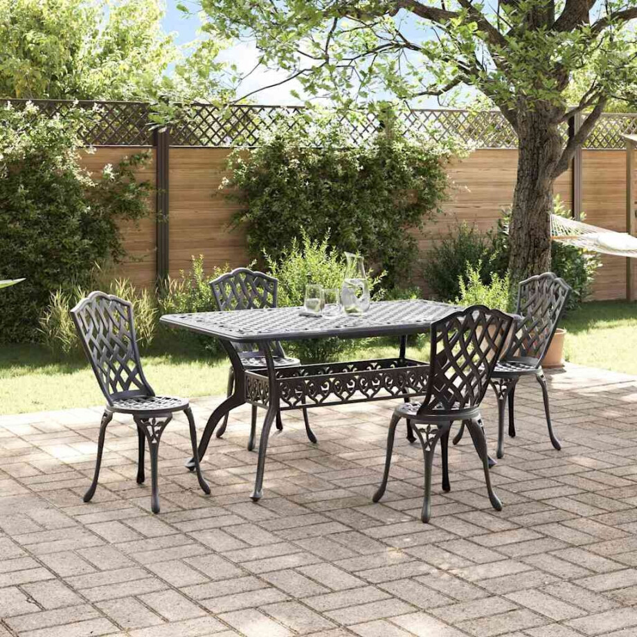 vidaXL Tuin eettafelset 5 pcs Zwart Aluminium afbeelding 1