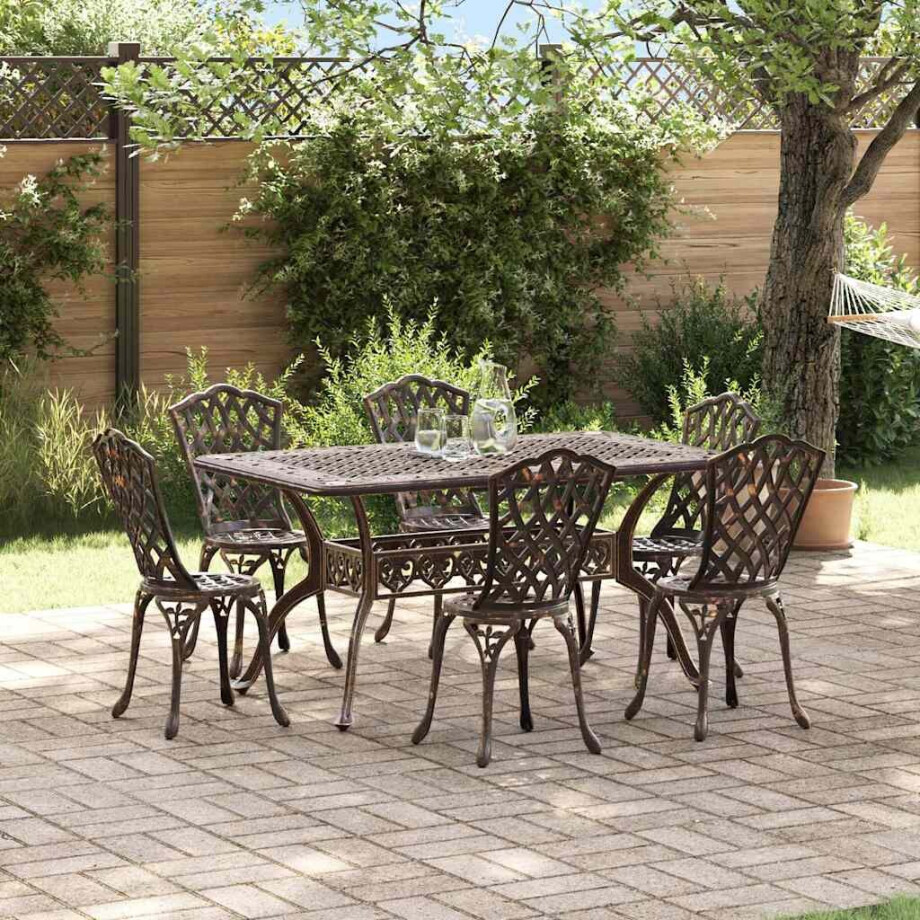 vidaXL Tuin eettafelset 7 pcs Brons Aluminium afbeelding 1