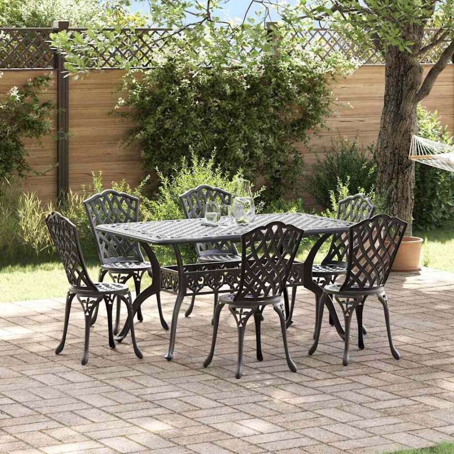 vidaXL Tuin eettafelset 7 pcs Zwart Aluminium afbeelding 1