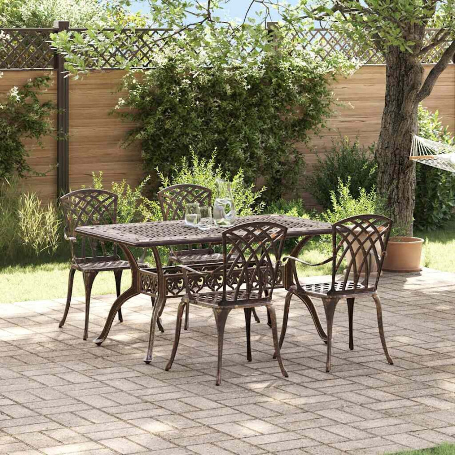 vidaXL Tuin eettafelset 5 pcs Brons Aluminium afbeelding 1