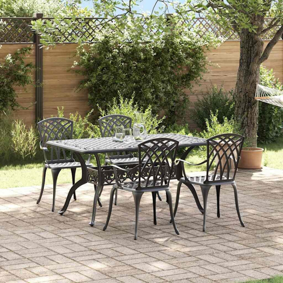 vidaXL Tuin eettafelset 5 pcs Zwart Aluminium afbeelding 1