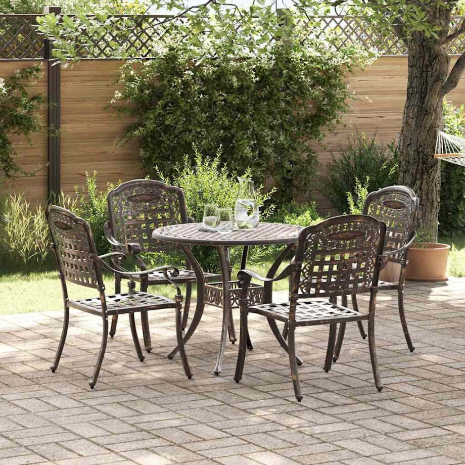 vidaXL Tuin eettafelset 5 pcs Brons Aluminium afbeelding 1