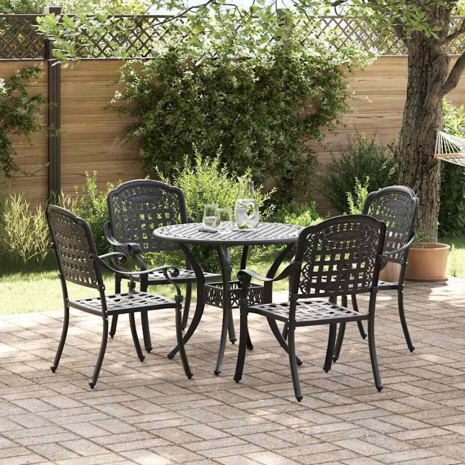 vidaXL Tuin eettafelset 5 pcs Zwart Aluminium afbeelding 1