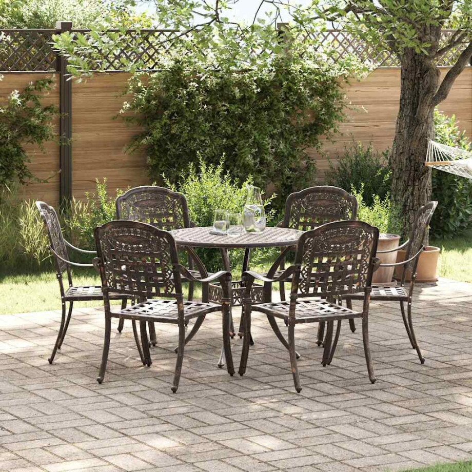 vidaXL Tuin eettafelset 7 pcs Brons Aluminium afbeelding 1