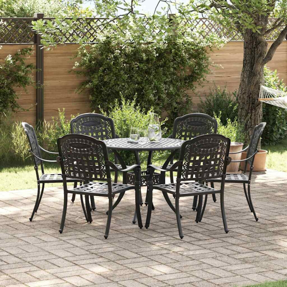 vidaXL Tuin eettafelset 7 pcs Zwart Aluminium afbeelding 1