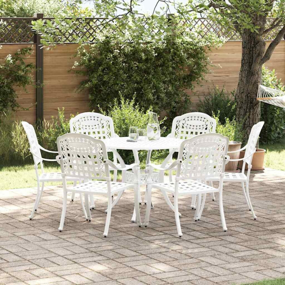 vidaXL Tuin eettafelset 7 pcs Wit Aluminium afbeelding 1