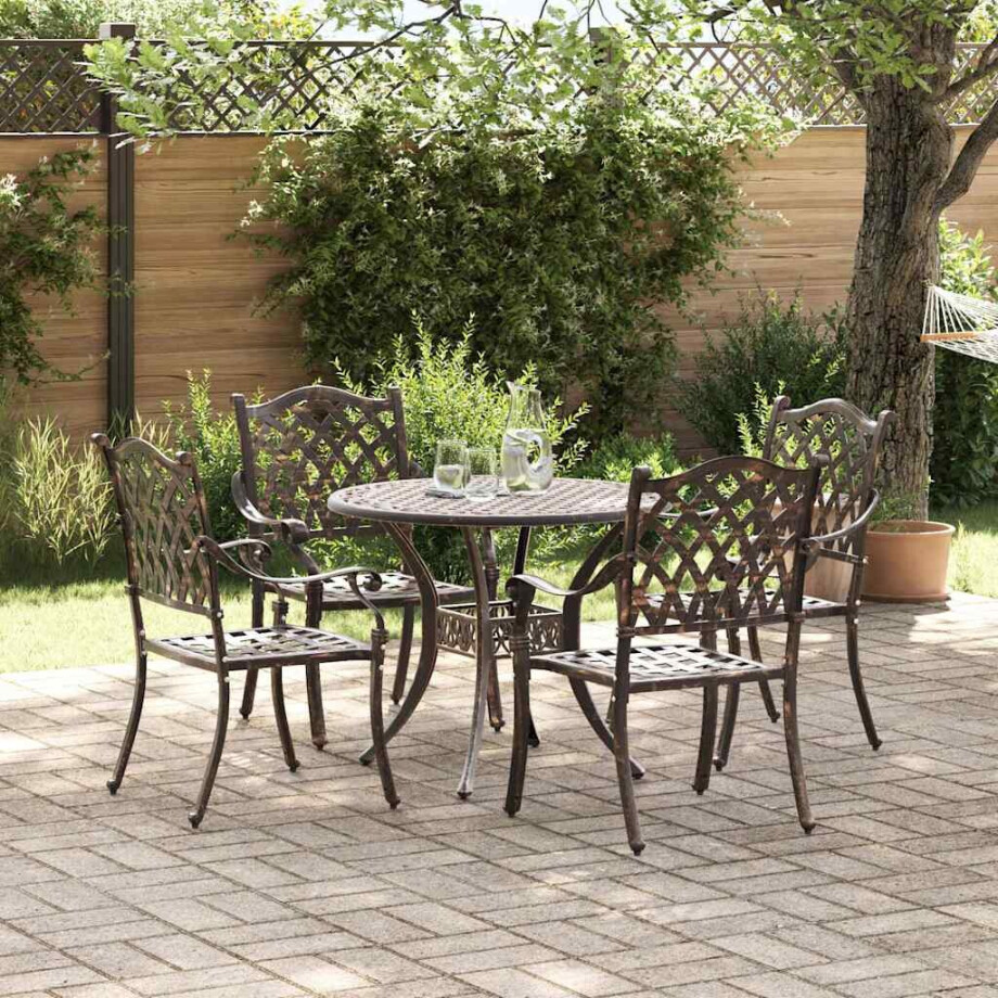 vidaXL Tuin eettafelset 5 pcs Brons Aluminium afbeelding 1