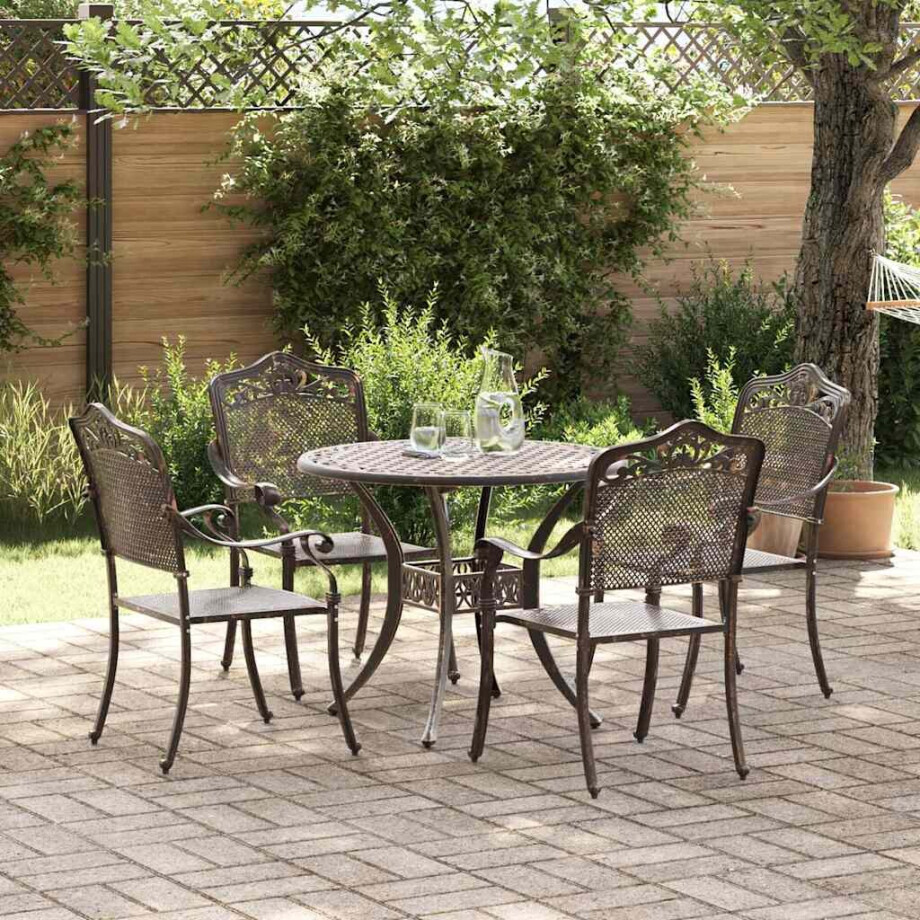 vidaXL Tuin eettafelset 5 pcs Brons Aluminium afbeelding 1