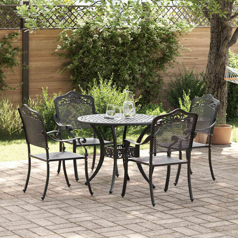 vidaXL Tuin eettafelset 5 pcs Zwart Aluminium afbeelding 1
