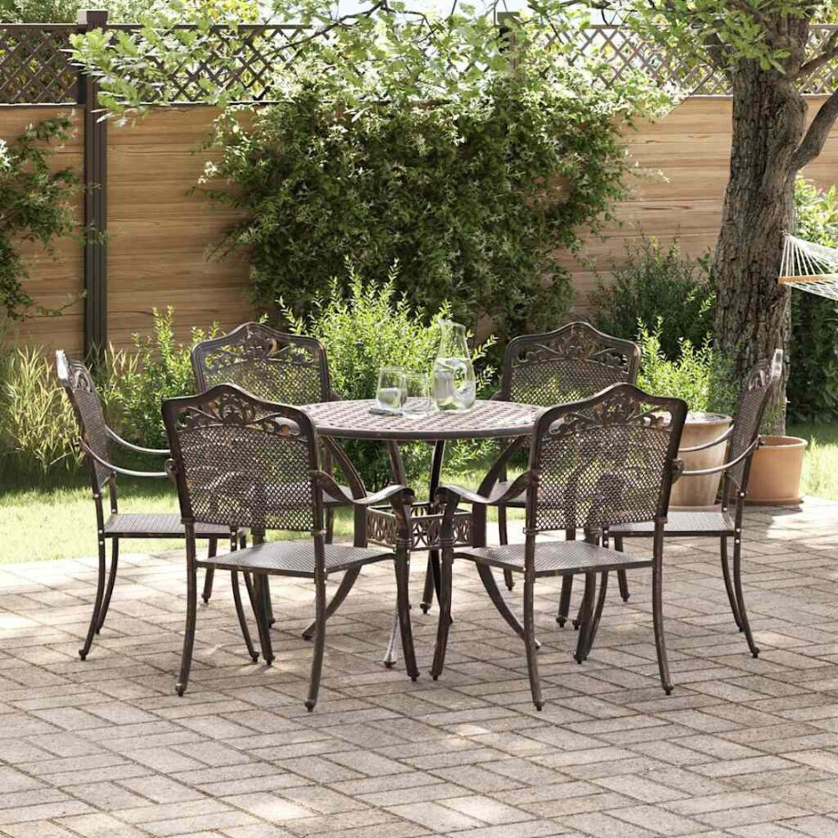 vidaXL Tuin eettafelset 7 pcs Brons Aluminium afbeelding 1