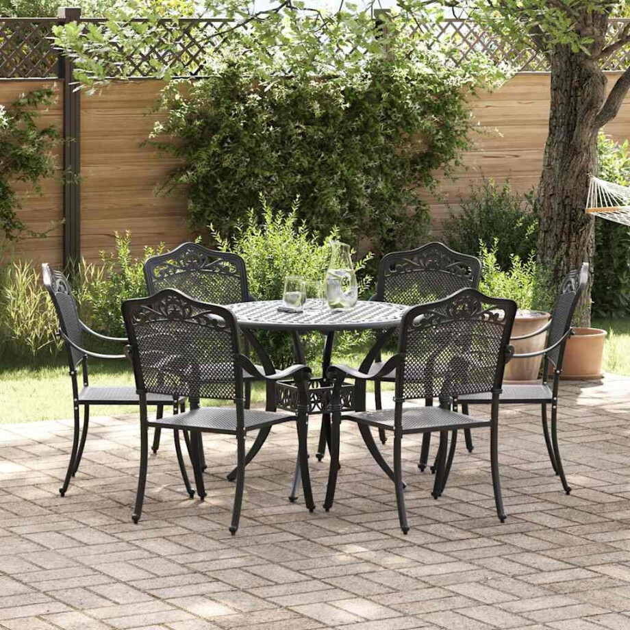 vidaXL Tuin eettafelset 7 pcs Zwart Aluminium afbeelding 1