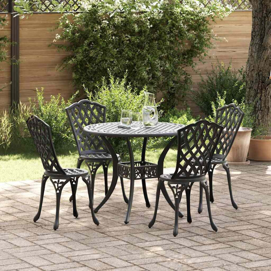 vidaXL Tuin eettafelset 5 pcs Zwart Aluminium afbeelding 1