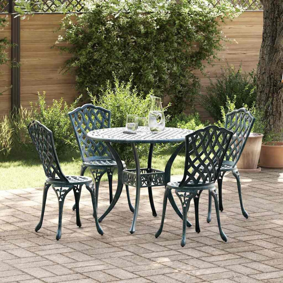 vidaXL Tuin eettafelset 5 pcs Groen Aluminium afbeelding 1