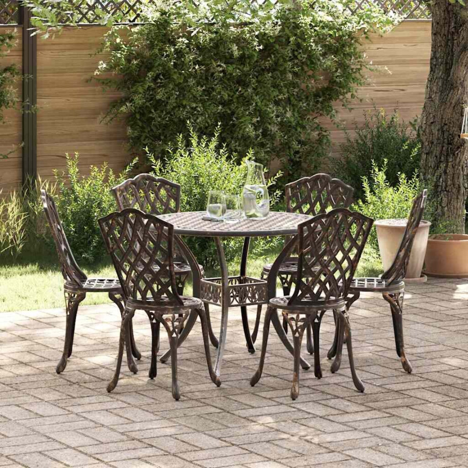 vidaXL Tuin eettafelset 7 pcs Brons Aluminium afbeelding 1