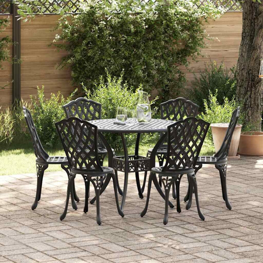 vidaXL Tuin eettafelset 7 pcs Zwart Aluminium afbeelding 1