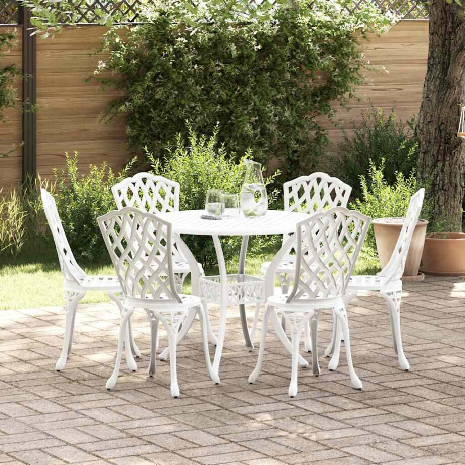 vidaXL Tuin eettafelset 7 pcs Wit Aluminium afbeelding 1