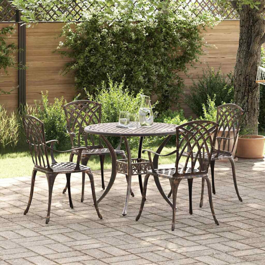 vidaXL Tuin eettafelset 5 pcs Brons Aluminium afbeelding 1