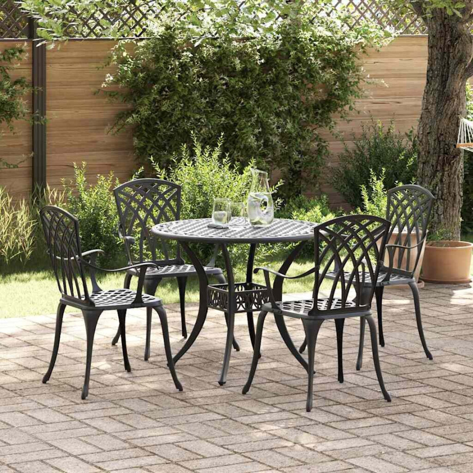 vidaXL Tuin eettafelset 5 pcs Zwart Aluminium afbeelding 1
